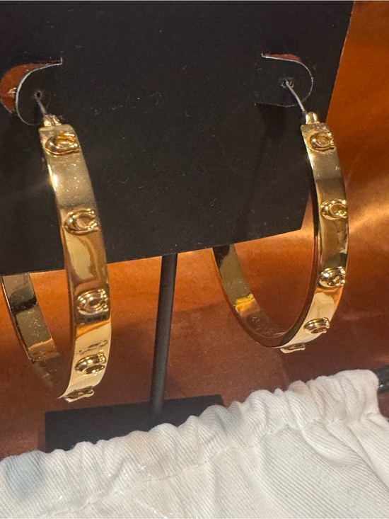 Coach Accessories - NWT COACH Gold Logo Hoop Earrings Comes with Dusty - Authentic